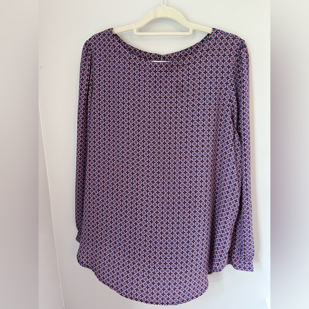 Premise Purple and Pink Geometric Blouse, long sleeve crew‎ neck